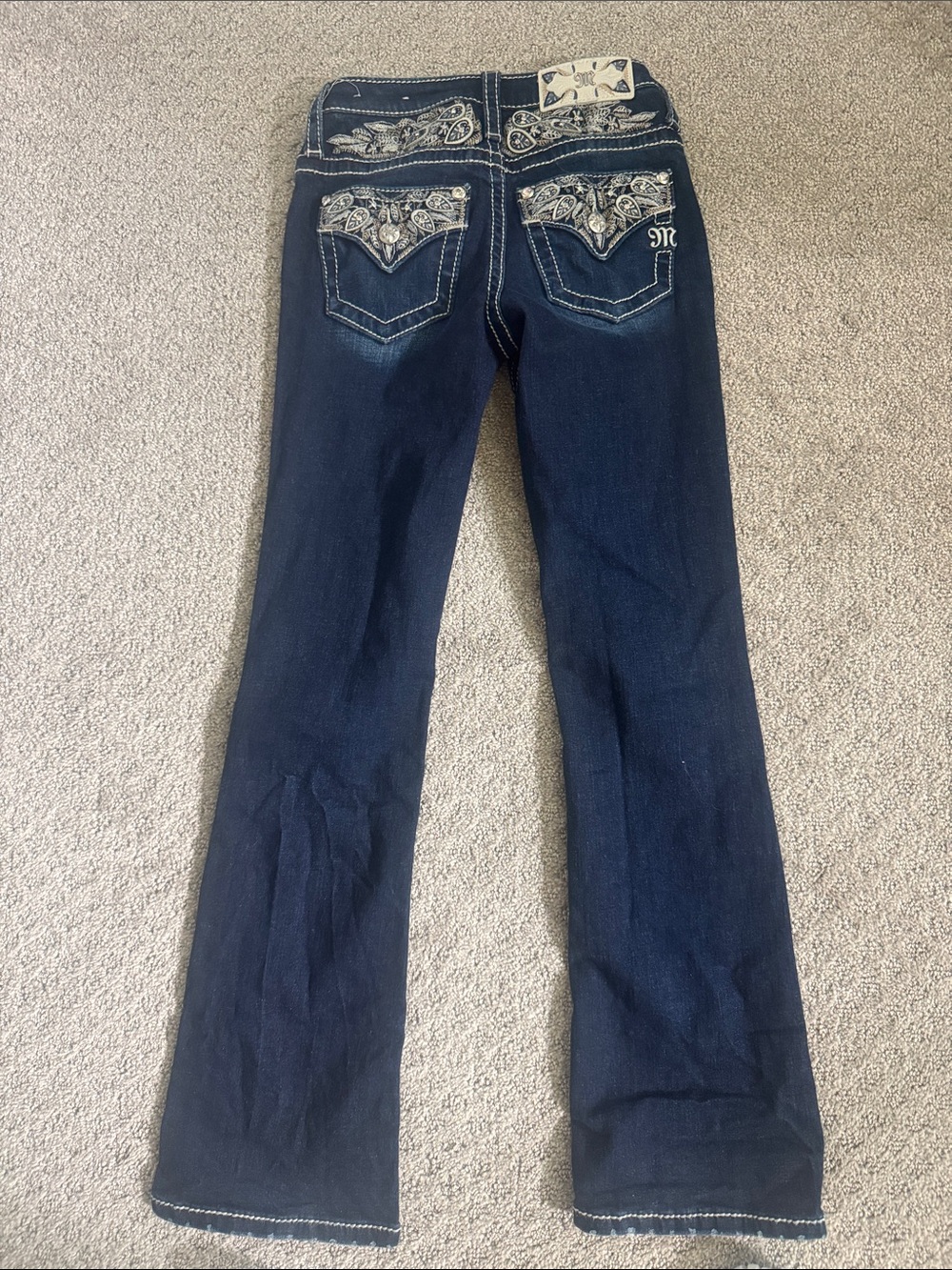 Miss Me Dark Blue Flare Jeans with Contrast Stitching - Picture 5 of 7